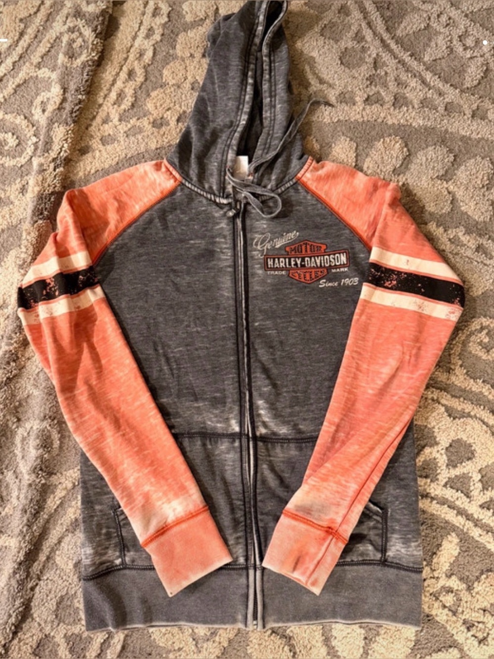 Harley-Davidson Gray and Coral Zip-Up Hoodie Jacket